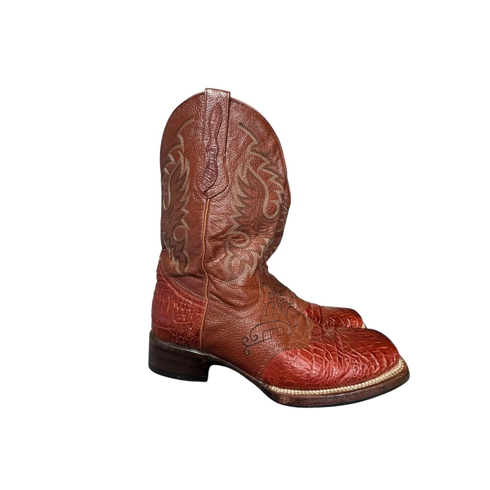 Admirable Western Cowboy Square Toe Leather Boots Sz 10.5 Mens Made Mexico Rodeo